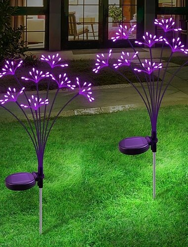  2 luces solares de fuegos artificiales, luces de luciérnaga de alambre de cobre a prueba de agua para decoración de jardines, caminos, bodas y festivales