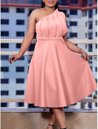  Kentucky Derby Damen Midi Kleid A-Linie Kleid Fit And Flare Kleid Elegant Formal Party Hochzeitsgast Verlobung Reguläre Passform Grafisch Ärmellos Eine Schulter Weiß Pink Rot Fuchsia