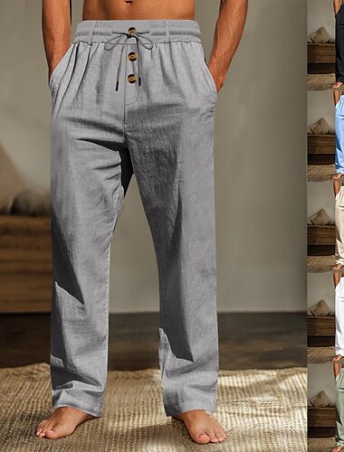 Pánské Plátěné kalhoty Kalhoty Letní kalhoty Plážové kalhoty Šňůrky Elastický pas Straight-Leg Bez vzoru Pohodlné Prodyšné Plná délka Domů Ležérní Denní Módní Klasický styl Černá Bílá