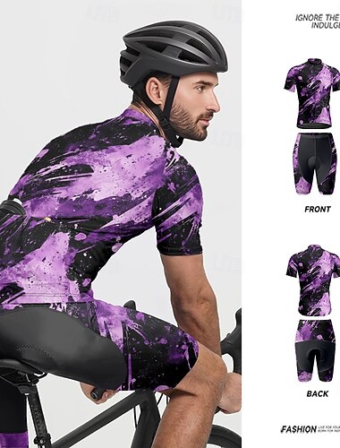  Miesten Pyöräily jersey ja shortsit Lyhythihainen Maastopyöräily Maantiepyöräily Kesä Kevät Syksy Violetti Tumma Purppura Graffiti Pyörä Etuvetoketju Hikeä siirtävä Mukava Hengittävä Spandex Urheilu
