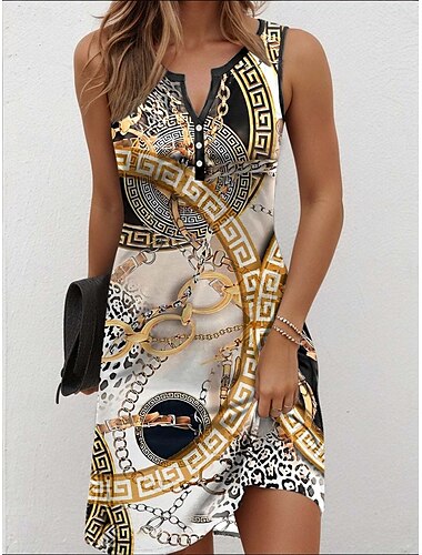  Damen Minikleid A Linie Kleid Sommerkleid Schulterfreies Kleid Lässig Urlaub Täglich Normale Passform Grafik Farbblock Ärmellos Einkerbiger Ausschnitt Schwarz Sommer