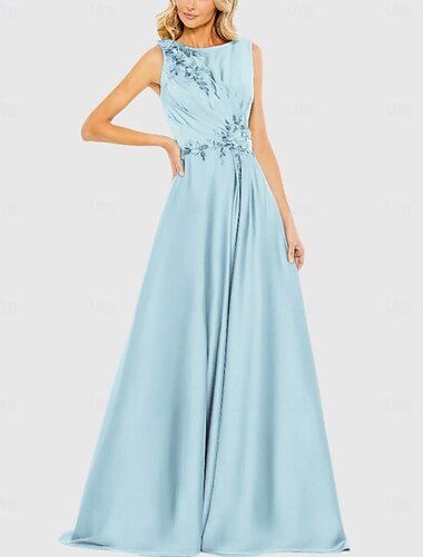  Grün A-Linie Abendkleid elegantes Kleid formelle Hochzeit bodenlang ärmellos Rundhals Satin mit Glitzer Stickerei 2025