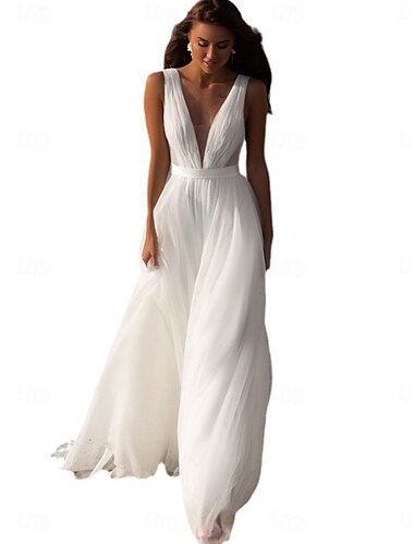  Hochzeitskleider Ballkleid V Ausschnitt Schulterfrei Reguläre Träger Kirchen Schleppe Tüll Brautkleider Mit Plissee Gerafft 2025