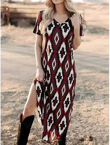  Damen Maxidress Sweatkleid Sommerkleid Sportliches Kleid Brautkleider schlicht Urlaub Casual Täglich Regular Fit Graphic Kurzarm V Ausschnitt Schwarz Sommer