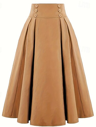  Retro Vintage 1950er Rockabilly Lange Länge Schaukelrock Einfarbig Damen Weihnachten Karneval Neujahr Lässig Alltagskleidung Teegesellschaft Erwachsene Rock Sommer