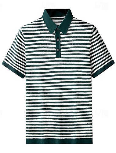  Men's Polo Knit Polo Sweater Business Casual Lapel Short Sleeve Formal Stripes Buttons Summer Black Light Green Dark Green Brown Polo