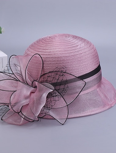  Hatter organza Bøttehatt Te Fest Hesteløp cocktail Elegant Årgang søt stil Med Blomster Hodeplagg Hodeplagg