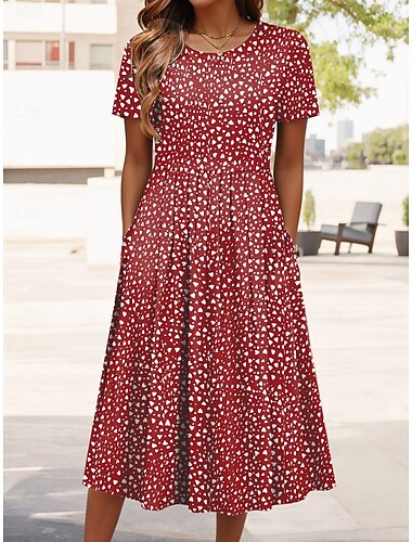  Frauen Mini Kleid Petite Kleid T-Shirt Kleid Tee Kleid A-Linie Kleid Sommerkleid Urlaub Stylisch Lässig Urlaub Täglich Reguläre Passform Grafik Polka Dot Kurze Ärmel Rundhals Rot Blau Grün