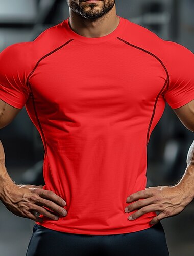  Voor heren T-shirt Spier shirt Vochtafvoerende overhemden Korte mouw Strakke ronde hals Zomer Effen Sport Lichtgewicht Gymnastiek Sportief Fitness Roodzwart Zwart Wit Top T-shirt voor mannen