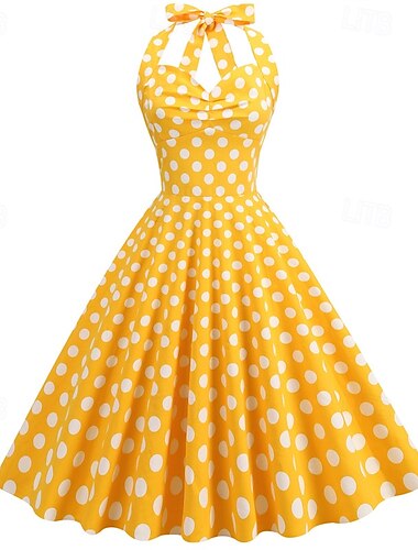  Elegáns 1950-es Vintage-inspirált Térdig érő Ruhák A-Line ruha Térden aluli ruha Pöttyös A-vonalú Női Karácsony Farsang Újév Hazaérkezés Hétköznapi viselet Lánybúcsú Felnőttek Hazatérő ruhák Nyár