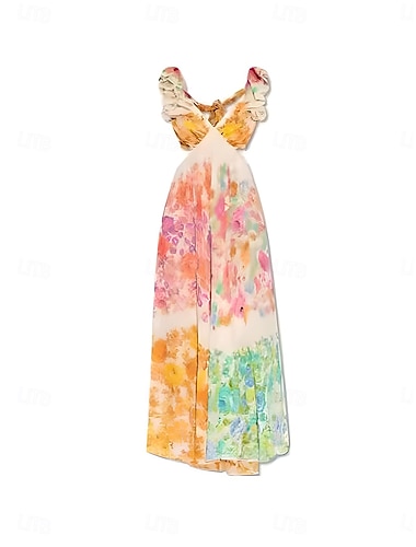 Damen Maxidress Sommerkleid Schulterfreies Kleid Urlaub Strand Design Urlaub Täglich Regular Fit Graphic Ärmellos V Ausschnitt Regenbogen Sommer