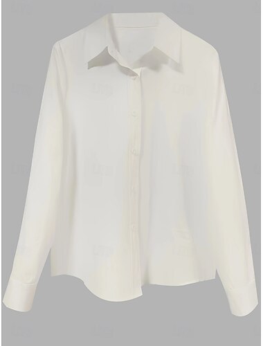  Damen Hemd Bluse Feste Farbe Stilvoll Brautkleider schlicht Langarm Hemdkragen Normale Oberteile Täglich Knopf Weiß Sommer Frühling