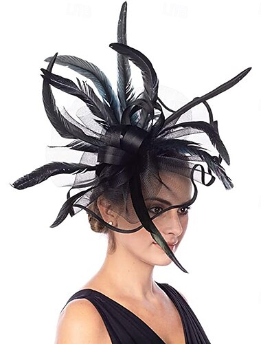 Fascinator Tecido Tule Chapéu Fedora Festa de Casamento Noite Chá Corrida de Cavalo Coquetel Vintage Fofo Com Adereço de Pena Acessórios de Cabeça