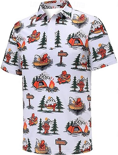  Herren Grafik Polo Kurzarm Polo-Shirts Hemden mit Kragen Lässig Outdoor Alltagskleidung Festival-Outfit Knöpfe 3D-Druck Sommer Frühling Herbst Weiß Blau