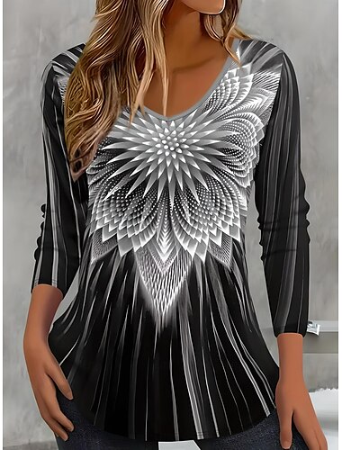  Damen T Shirt Farbverlauf Blumen Geometrisch Elegant Vintage Langarm Rundhalsausschnitt Normale Oberteile Täglich Bedruckt Rosa Orange Hellgrau Sommer Frühling