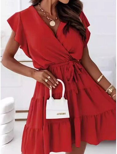  Damen Mini Kleid A-Linie Kleid Lässig Semi-formell Urlaub Täglich Reguläre Passform Schlicht Kurzarm Rundhalsausschnitt Pink Rot Himmelblau Lila Sommer