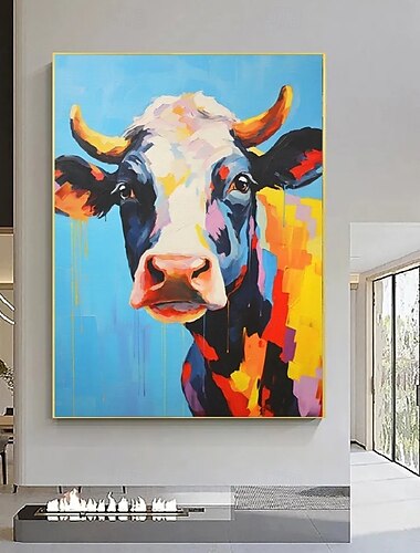  Ölgemälde handgemaltes abstraktes Kuh-Kunstwerk Ölgemälde Kuh-Gemälde auf Leinwand extra große abstrakte Kunst übergroßes strukturiertes Tiergemälde Tierkunst große Leinwand Kuh-Malerei Wandkunst