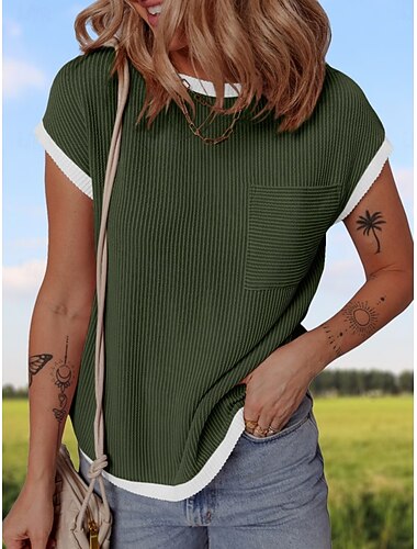 نسائي تي شيرت سهل موضة الحديث كاجوال كم قصير رقبة عالية مدورة قمصان عادية مناسب للبس اليومي عطلة نهاية الاسبوع أسود أبيض وردي بلاشيهغ أخضر داكن كاكي الصيف   نسائي تي شيرت سهل موضة الحديث كاجوال كم قصير رقبة عالية مدورة قمصان عادية مناسب للبس اليومي عطلة نهاية الاسبوع أسود أبيض وردي بلاشيهغ أخضر داكن كاكي الصيف