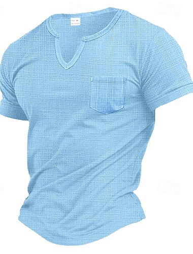  Herr T-shirt T-tröja Kort ärm V-hals Sommar Slät Pit Strip Mode Designer Ficka Semester Gata Ledigt / vardag Svart Vit Grå Topp t-shirt för män