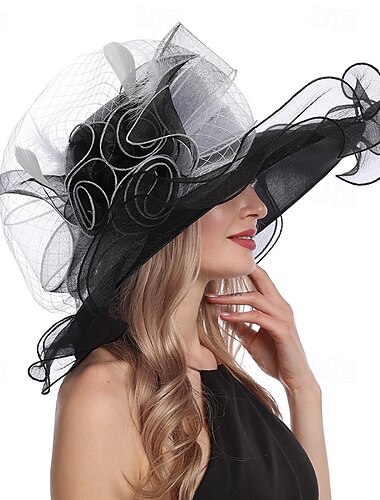  Women Hats Headband Hairpin Organza Fascinator Church Hat Floral Tea Party Wedding Hat