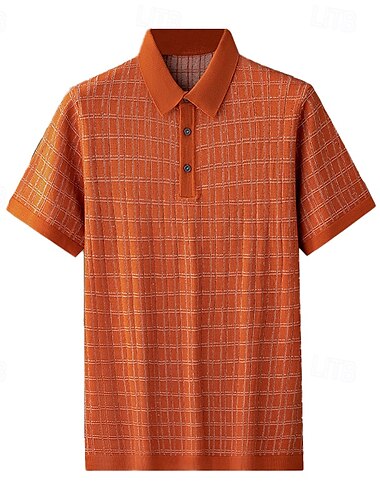  Men's Polo Knit Polo Sweater Business Casual Lapel Short Sleeve Formal Office Plaid Checkered Patchwork Summer Black Light Green Dark Green Orange Polo