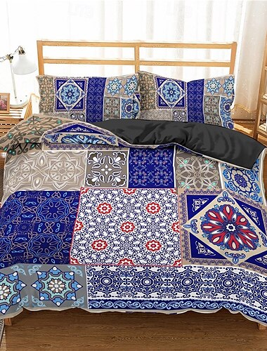  Set di copripiumini Boho Paisley Art Modello Rosso Nero Set di copripiumini Soffice Set di biancheria di lusso in poliestere 3 pezzi Idee regalo per la casa