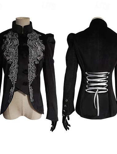  Punk og gotisk Kostymer i middelalderstil Renessanse Jakke Cosplay kostyme Ren Faire Goth Girl Dame fantasi Royal Steampunk Halloween Karneval Maskerade Dagligdagstøy Voksne Frakk Hjemkomstkjoler