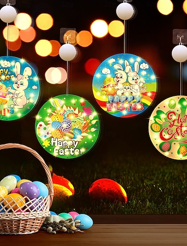  Conejito de Pascua con forma de huevo, ventosa, luz de exhibición, funciona con pilas, decoración festiva para cenas de Pascua