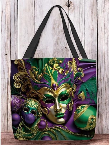  Luxuriöse Tragetasche mit Mardi Gras-Masken-Aufdruck – lebendige, vom Festival inspirierte Umhängetasche, geräumige und robuste Einkaufshandtasche, perfekt für Karneval, Partys und den täglichen Gebrauch
