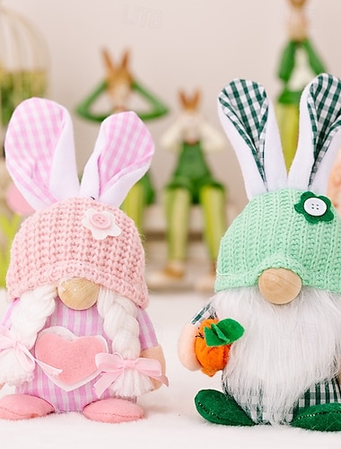  2er-Pack Osterdekorationen, Frühlingshasenfiguren, gesichtslose Gnome, stehende Puppen für die Osterfeiertagsdekoration, Frühlingsregaldekoration, niedliche Osterornamente