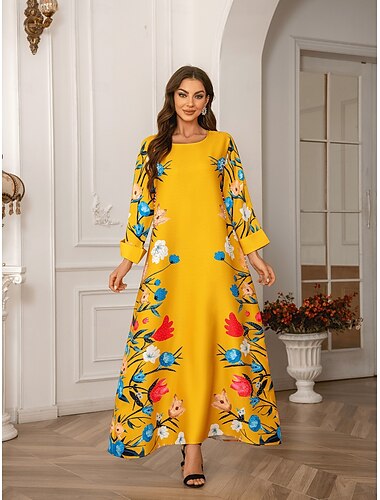  Damen Kleid Abaya Maxikleider Dubai islamisch arabisch Muslim Ramadan Blumen Stickerei Erwachsene Kleid