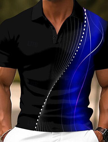  Herren Geometrisch Linie Polo Kurzarm Polo-Shirts Hemden mit Kragen Lässig Schule Outdoor Alltagskleidung Hauskleidung 3D-Druck Sommer Rote Blau Grün