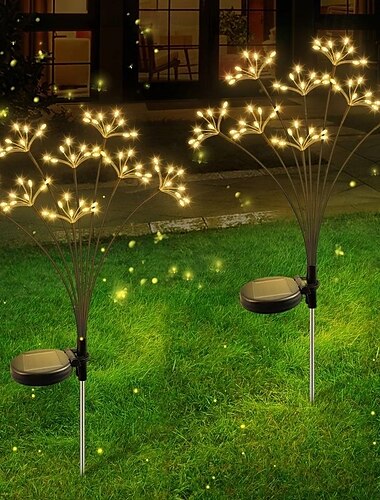  2 Solar-Feuerwerkslichter, wasserdichte Glühwürmchen-Sternenlichter aus Kupferdraht für die Dekoration von Garten, Wegen, Hochzeiten und Festen