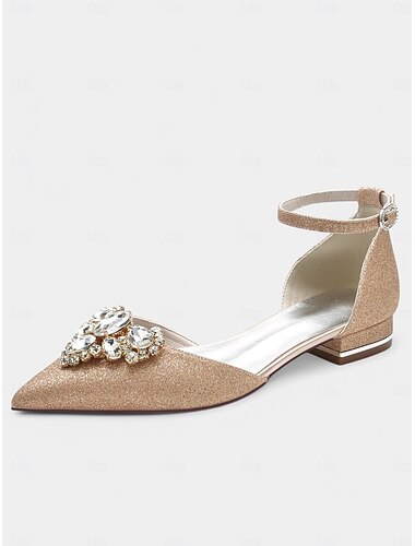 glamouröse Hochzeits-Ballerinas für Damen mit Kristallverzierung – spitze Spitze, niedriger Blockabsatz, elegante Brautschuhe für besondere Anlässe