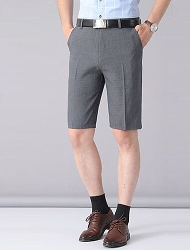  Herr Shorts Klänning Shorts Ficka Rakt ben Slät Andningsfunktion Nej-järn Knelängd Kontor Företag Dagligen Mode Klassisk Stil Svart Ljusgrå