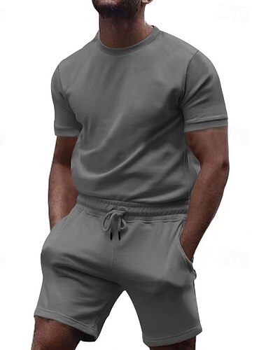  Hombre Conjunto de entrenamiento Tracksuit Camiseta y pantalones cortos Conjunto Conjunto de atuendo Cuello Barco Exterior Diario Deportes Bolsillo Correa 2 Piezas Plano Negro Blanco Rojo Poliéster