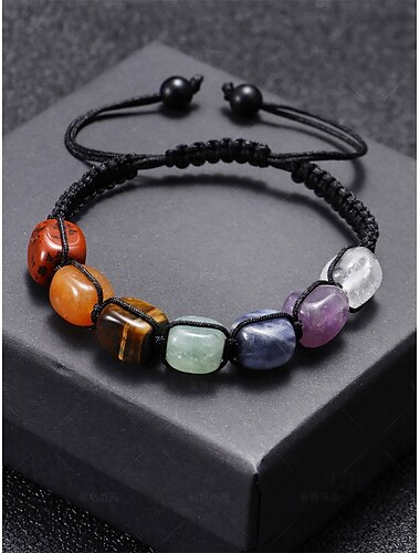  Pulsera de piedra natural multicolor para mujer, cordón de macramé ajustable, cristales curativos, estilo boho chic ideal para uso espiritual, casual o diario