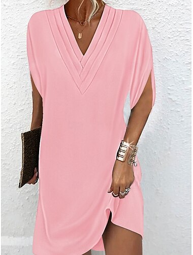  Damen Minikleid Etuikleid Figurbetontes Kleid Basic Brautkleider schlicht Fledermaus Ärmel Arbeit Täglich Regular Fit Glatt Kurzarm V Ausschnitt Rosa Orange Grün Armeegrün Sommer Frühling