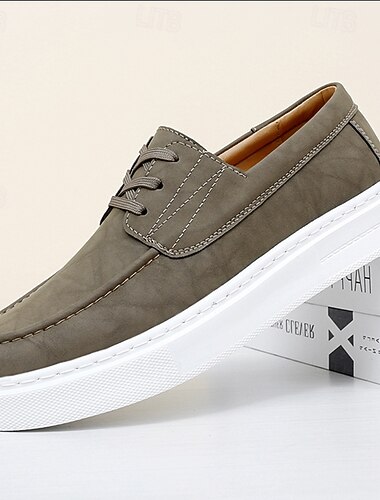  Freizeitschuhe für Herren zum Schnüren, bequemes, atmungsaktives Kunstleder mit weißer Sohle, stilvoll und vielseitig für den Alltag