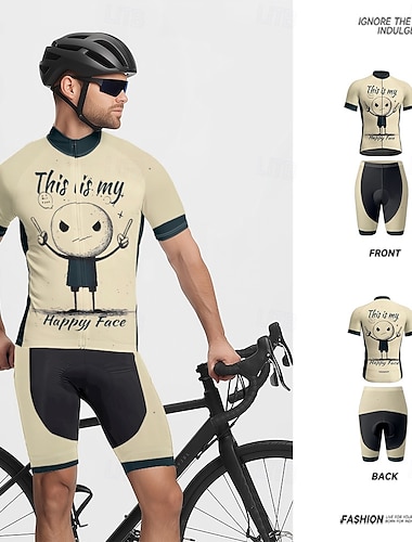  Herren Radtrikot mit Radhose fahrradbekleidung Kurzarm MTB Mountain Rennrad Khaki Graffiti Fahhrad Spandex Sport Graffiti Bekleidung