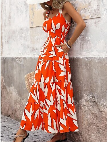  Damen Maxidress Casual kleid A Linie Kleid skims dress Stilvoll Brautkleider schlicht Urlaub Täglich Regular Fit Blumen Ärmellos Gurt Rosa Blau Purpur Orange Sommer