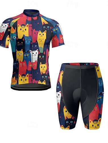  Herren Radtrikot mit Radhose fahrradbekleidung Kurzarm MTB Mountain Rennrad Schwarz Marinenblau Königsblau Katze Fahhrad Spandex Sport Katze Bekleidung