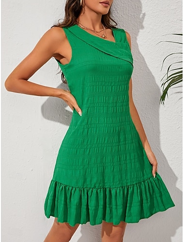  Robe mini femme Robe décontractée Robe en A Robe sans manches Basique Décontractée Vacances Quotidienne Coupe régulière Graphique Sans manches Col en V Vert Été