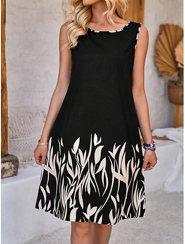  Damen Minikleid Casual kleid Tank-Top Kleid Stilvoll Brautkleider schlicht Urlaub Täglich Regular Fit Blumen Kurzarm Rundhalsausschnitt Schwarz Rote Grün Sommer