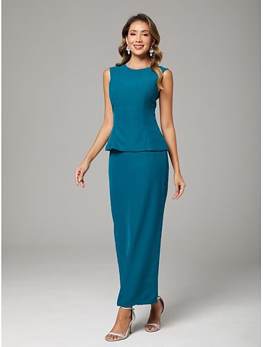  Zweiteiler Eng anliegend Brautmutterkleid Elegant U-Ausschnitt Boden-Länge Chiffon Langarm Inklusive Umhang mit Einheitliche Farbe 2025