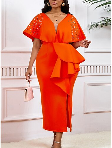  Kentucky Derby Damen Midi Kleid Bodycon Kleid Puffärmel Kleid Elegant Formal Cocktail Formal Party Hochzeitsgast Reguläre Passform Grafisch Kurzarm V-Ausschnitt Schwarz Weiß Gelb Rot Sommer