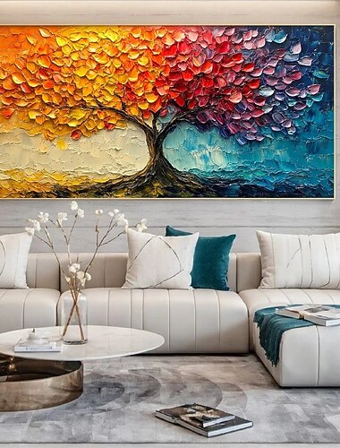  kézzel festett színes pöttyök fa olajfestmény vászonra modern textúrájú virágfa festmény fali művészet 3d virágos festmény kortárs művészet nagy fal művészet olajfestmény nappali dekorációhoz