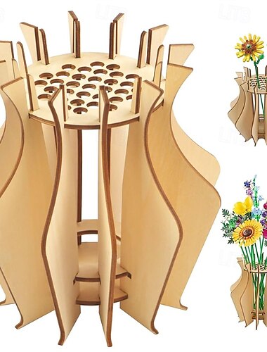  vase en bois pour fleurs, jeux de construction, vase, jeu de construction pour roses, puzzle en bois, vase à fleurs pour bouquet de fleurs, jeu de construction, présentoir pour fleurs, jeux de