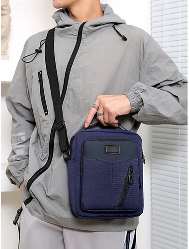  graue wasserabweisende Umhängetasche für Herren mit Reißverschlusstaschen – stilvolle, strapazierfähige Stofftasche für Arbeit, Reisen und den täglichen Gebrauch Farbe Schwarz Dunkelblau Grau