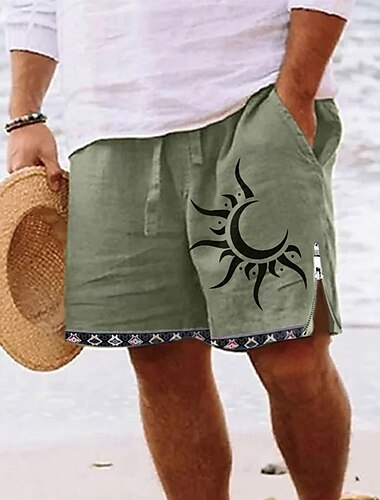  Herr Sol Grafiska tryck Badshorts Boardshorts Medium Midja Vintage Etnisk Stil Retro / vintage Ledigt Dagligen Helgdag Dragkedja Ficka Elastisk midja Designer Kläder